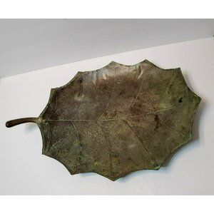 Vintage Large Metal Leaf Tray, 21" Serving Platter, Copper Bronze Plate